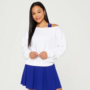 NWT Fabletics Year Around Terry Off the Shoulder Sweatshirt in Classic White